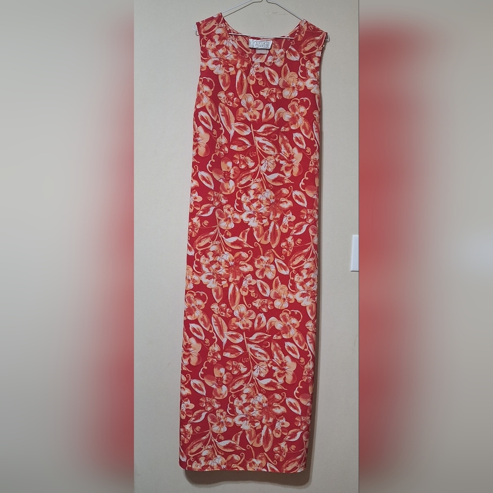Daniel Laurent 90s Vintage Red Floral Maxi Dress Slit Dress Cottagecore - Picture 2 of 8
